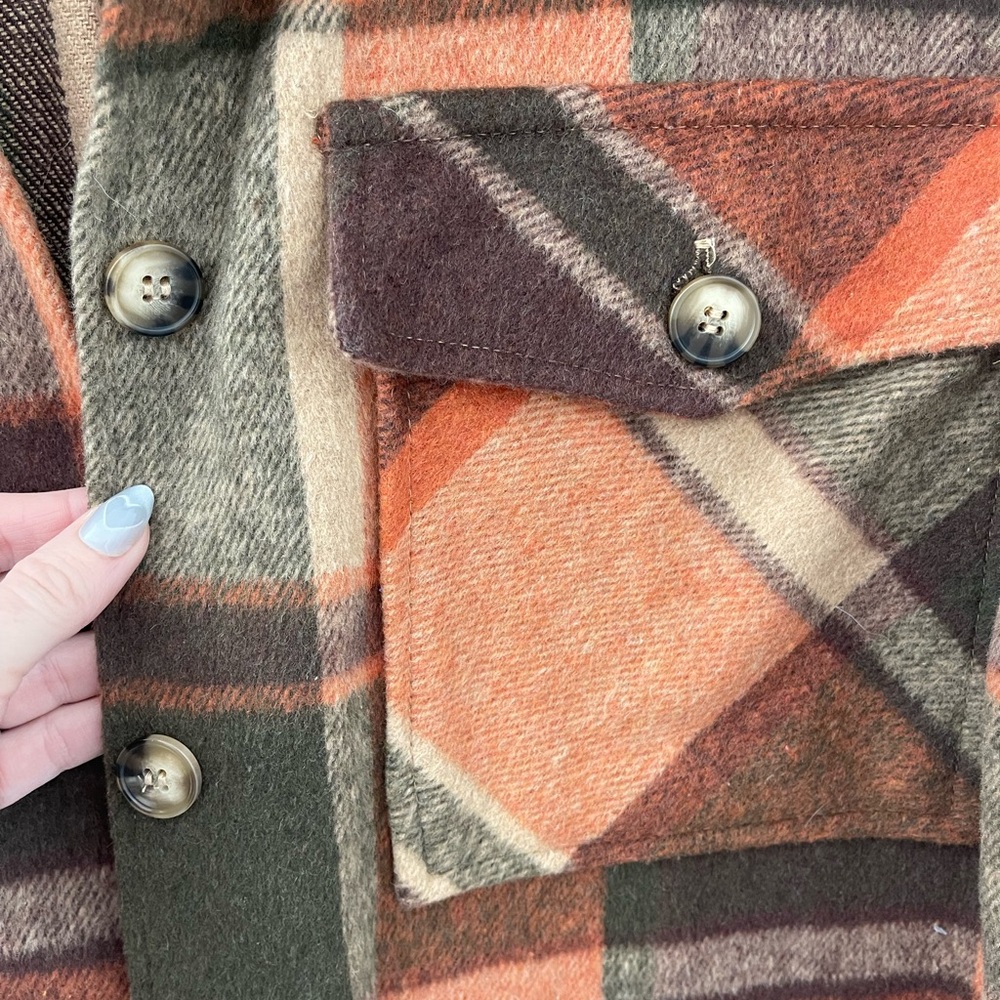 Ashley By 26 International Orange Brown Plaid Utility Jacket - Picture 5 of 7